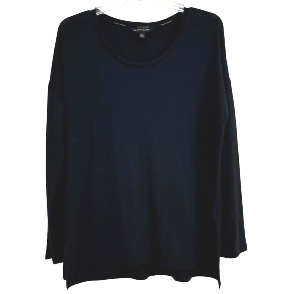Banana Republic Womens Black Scoop Neck Long Sleeve Rayon Blend Top Medium